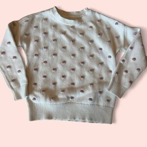 Girls Gap Kids Tinsel Dot Sweater, Size Small (6-7) | Cream with Pink Pom Dots